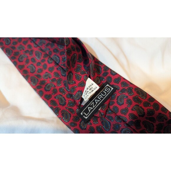 Lazarus Red Patterned Italian Silk Neck Tie - Picture 2 of 2